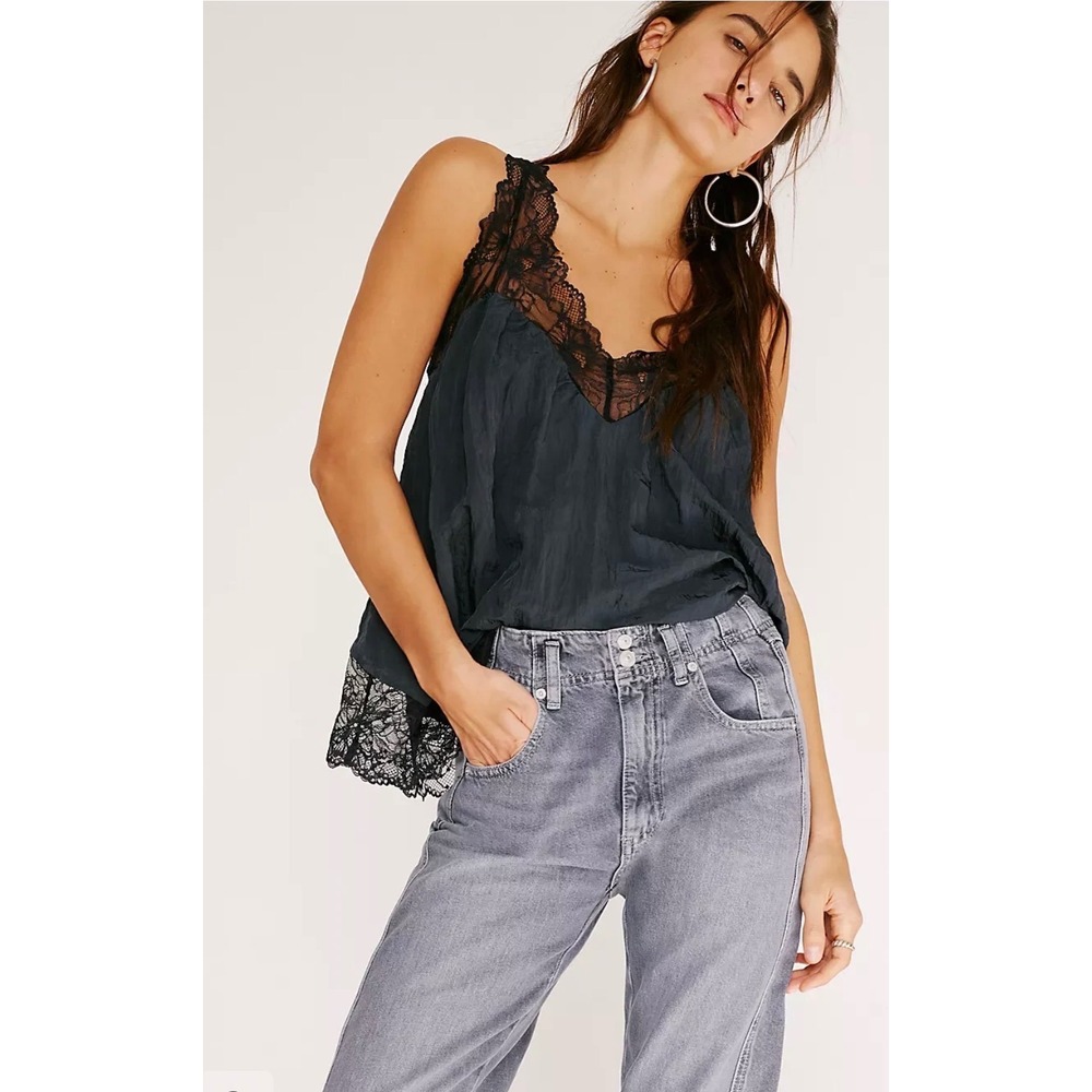 NWT Intimately Free People Lace Tunic Tank M Black Whimsigoth Romantic